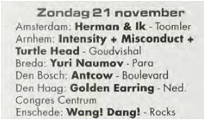 Golden Earring show review Den Haag November 21 1999 in  Fret magazine 1999#7